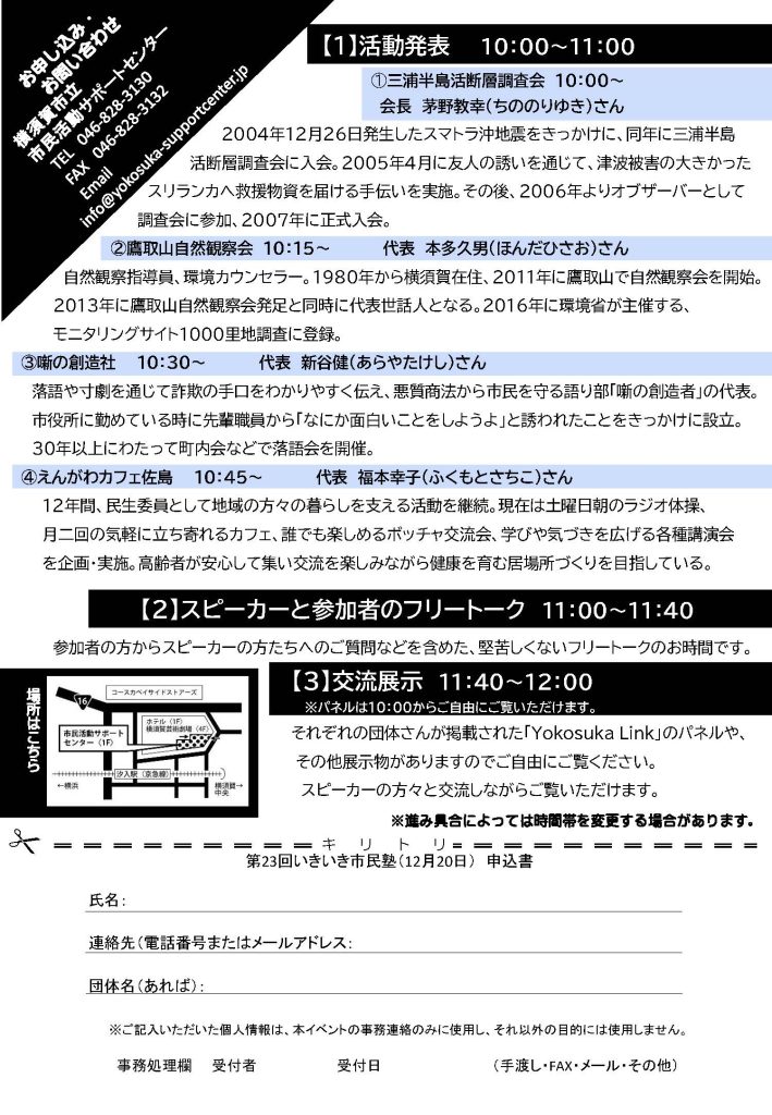 よこすか市民活動 つながる広報紙 創刊祭のチラシのうら面